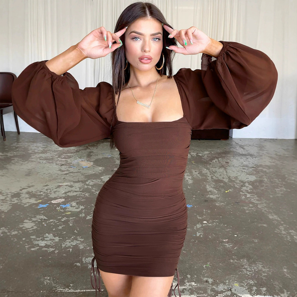 Zara Fall Winter Long Sleeve Deep Cutout Knot Pleated Bodycon Dress